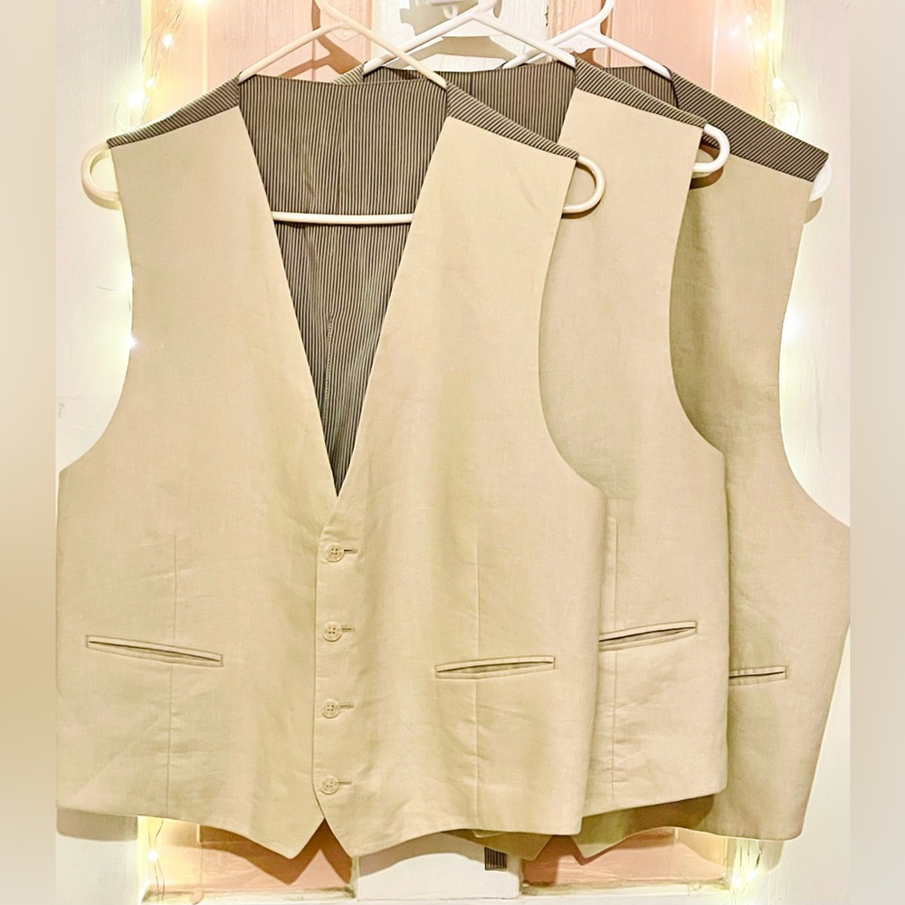 Bundle of 3 or can be separated Men's Linen Vest - Cream Waistcoat